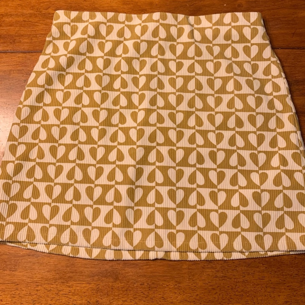 Tan and Cream Women's Mini Skirt with Hearts Detail